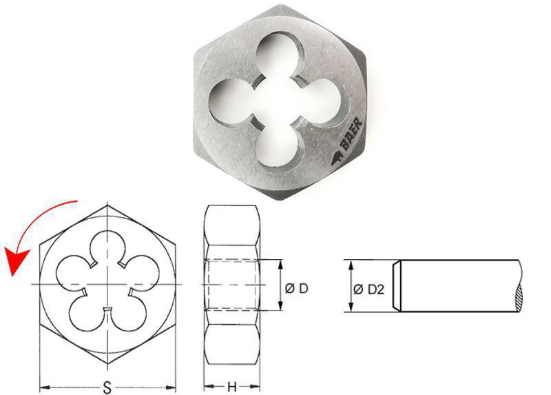 BAER Écrou de coupe hexagonal M 33 x 3,5 - GAUCHE - HSS