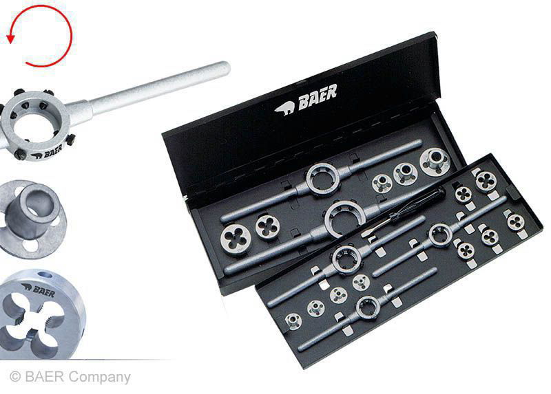 BAER Set HSS GAUCHE : Filières rondes | Outils de maintien | Guides : M 3 - 12