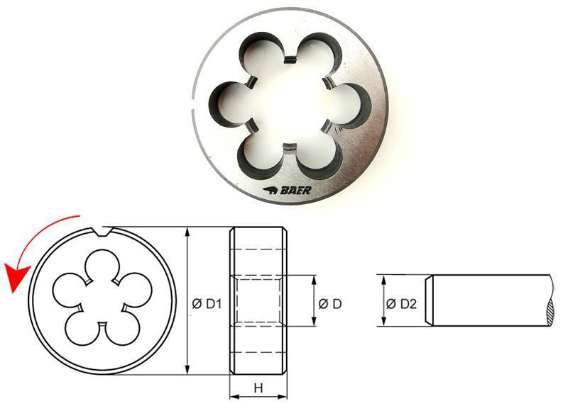 BAER Round Cutting Die M 52 x 5.0 - LEFT - HSS