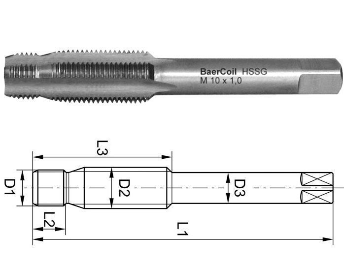 BaerCoil HSSG Tap with pilot nose for spark plugs M 18 x 1.5 STI (oversized for wire thread inserts) - length: 120 mm