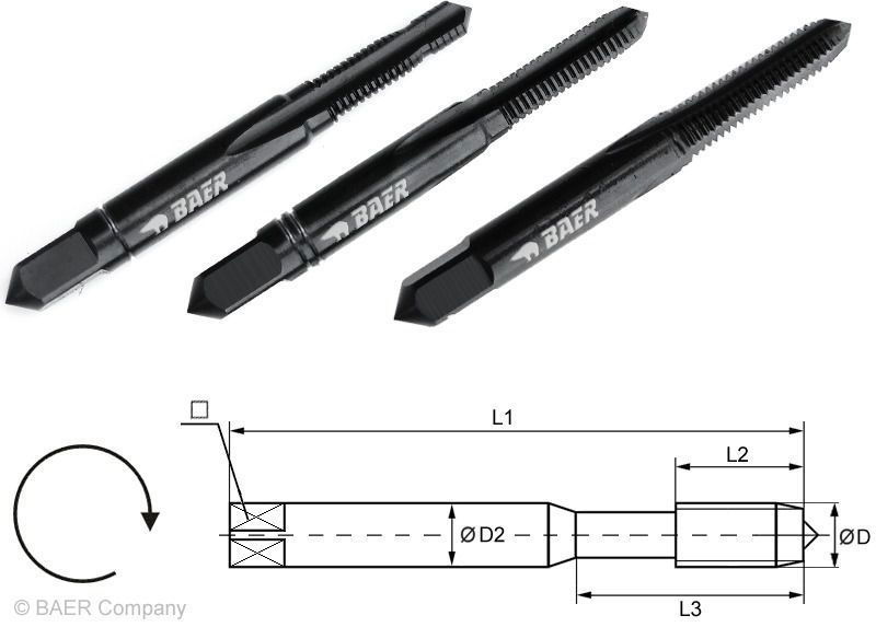 BAER HSSE VAP Hand Tap Set (3pcs.) M 3 x 0.5 for Stainless Steel