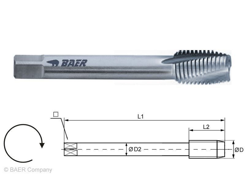 BAER HSSE Tarauds à incision - 15° LSP - Tr 22 x 3