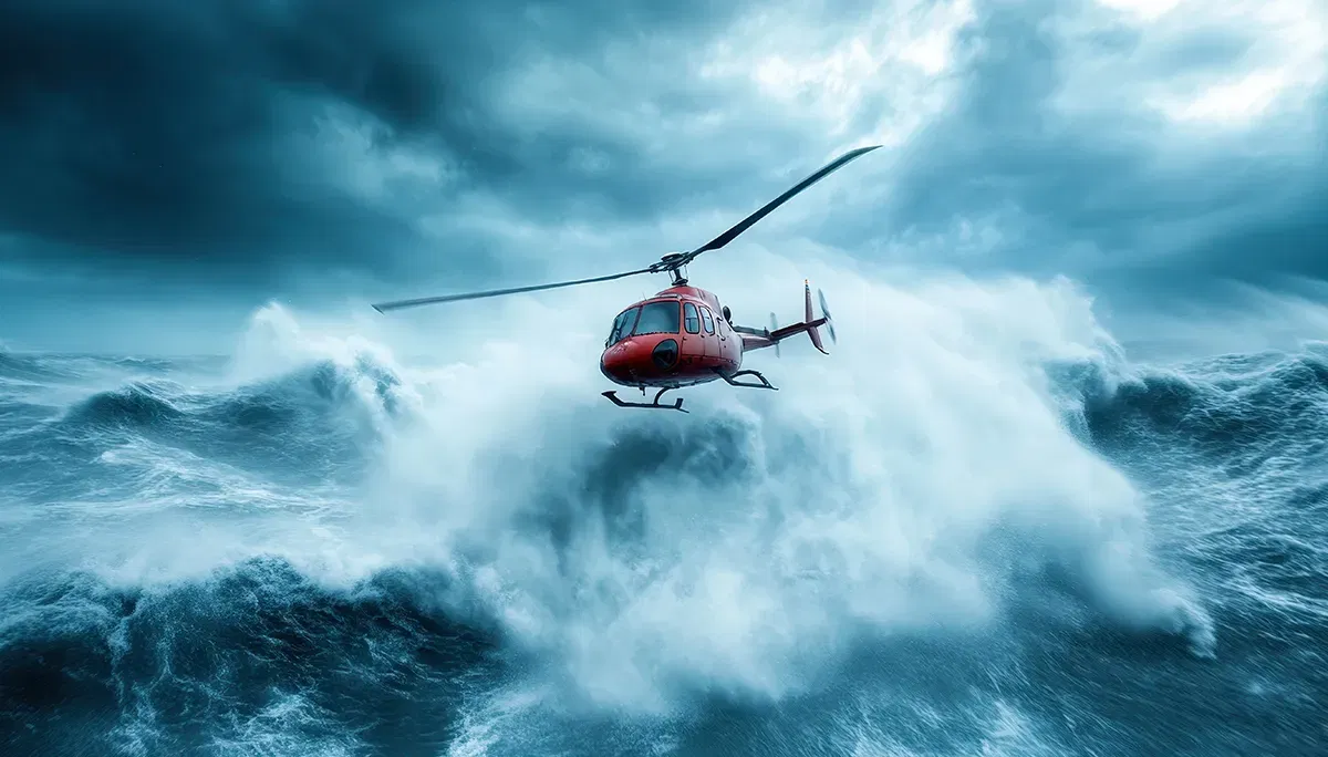 Helicopter over stormy sea Helicopter over stormy sea