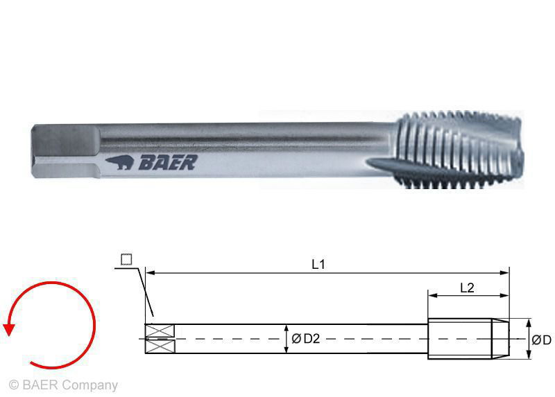 BAER HSSE Short Machine Tap - 15° RSP - TR 26 x 3 - LEFT