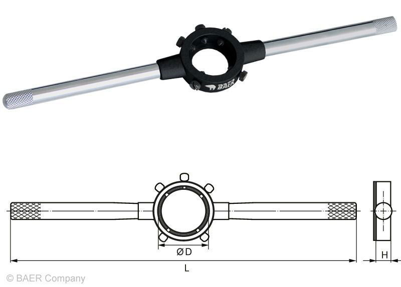 BAER acier- Porte-filière à découper 75 x 30mm | M 38-42 | BSW 1,1/2-1,5/8