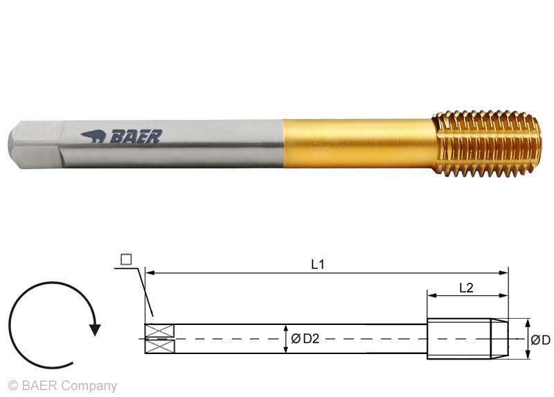 BAER SUPER HSSE-PM-TiN Machine Tap M 16 x 2.0 - DIN 376 Tol.6GX