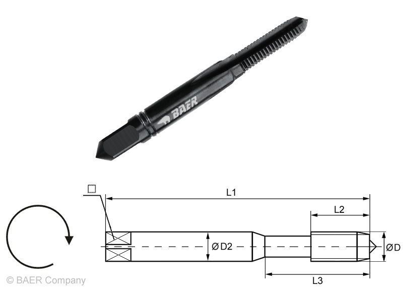 BAER HSSE VAP Hand Tap Intermediate (No. 2) M 4 x 0.7 - for Stainless Steel