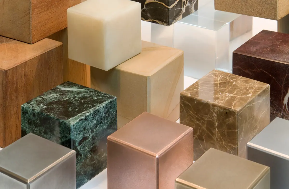 Various material samples in cube form