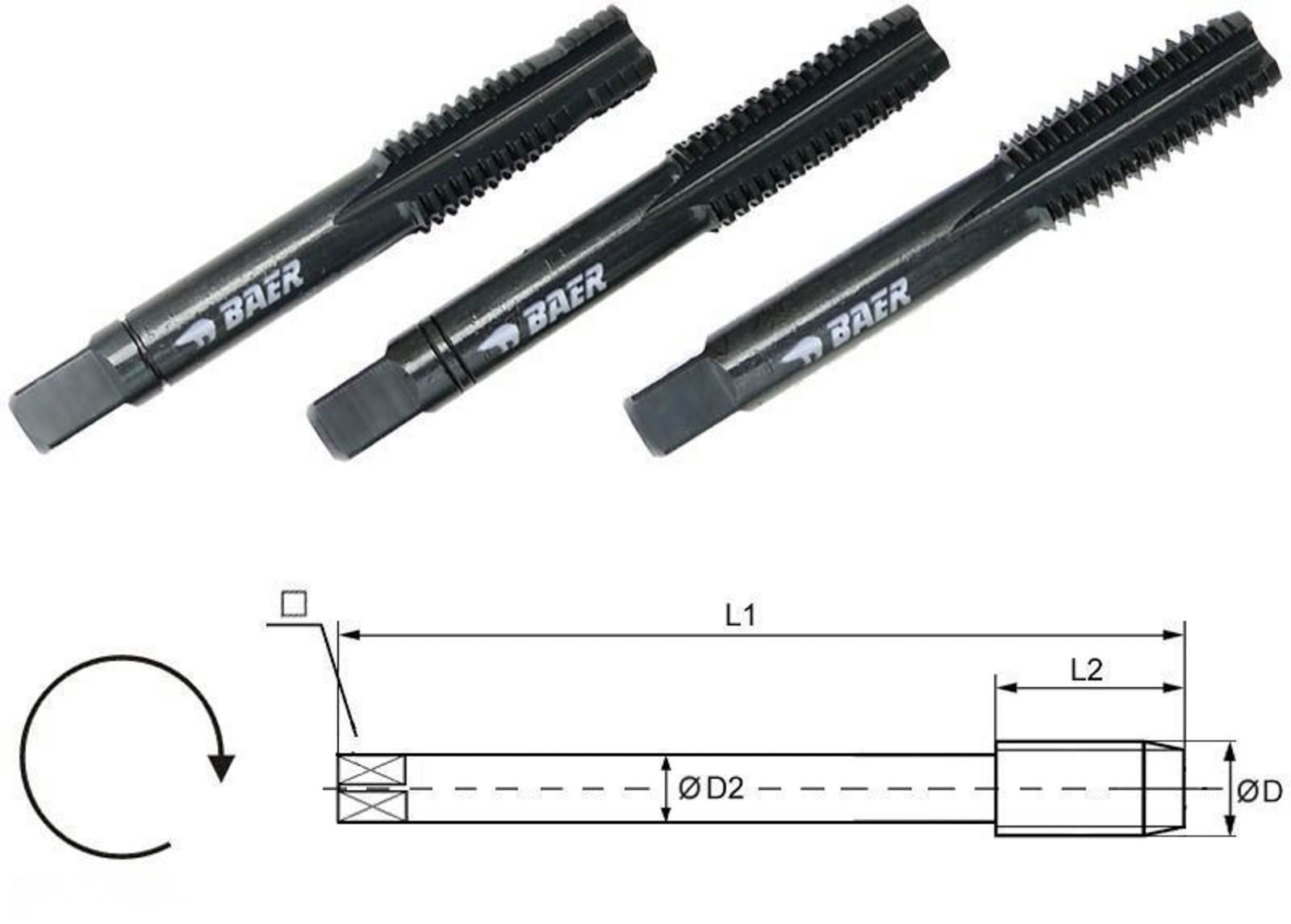 BAER HSSE VAP Tarauds manuels 3 pièces Jeu M 14 x 2,0 - Ébaucheuse avec Goupilles de guidage