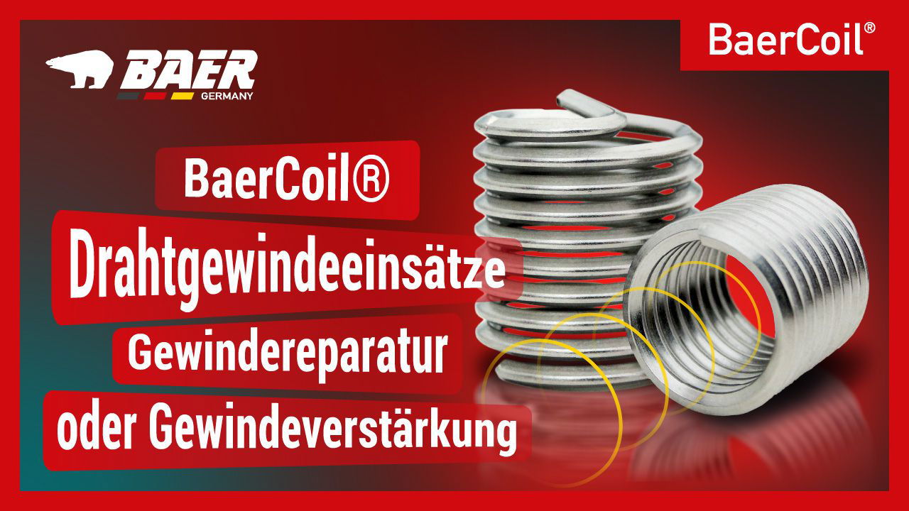 BaerCoil Drahtgewindeeinsätze M 10 x 1,0 - 3,0 D (30 mm) - frei durchlaufend - 10 Stück