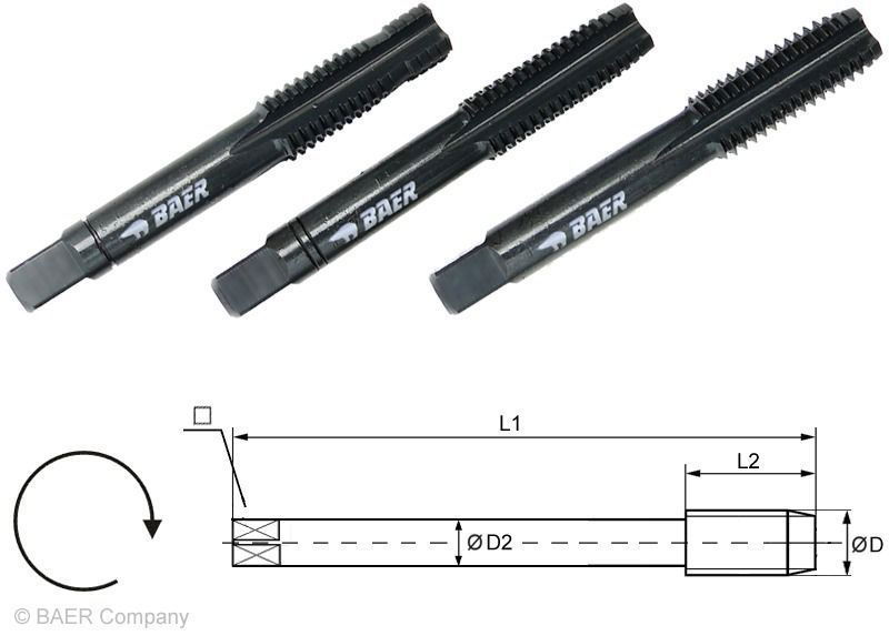 BAER HSSE VAP Hand Tap Set (3pcs.) M 8 x 1.25 - for Stainless Steel