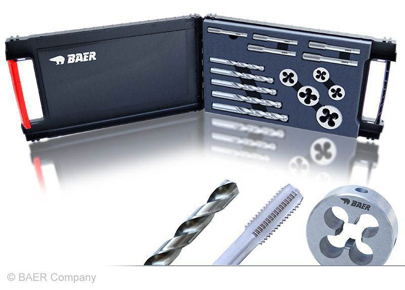 BAER Set HSSG: Short Machine Tap | cutting dies | drill bits: BSW 1/4 - 1/2