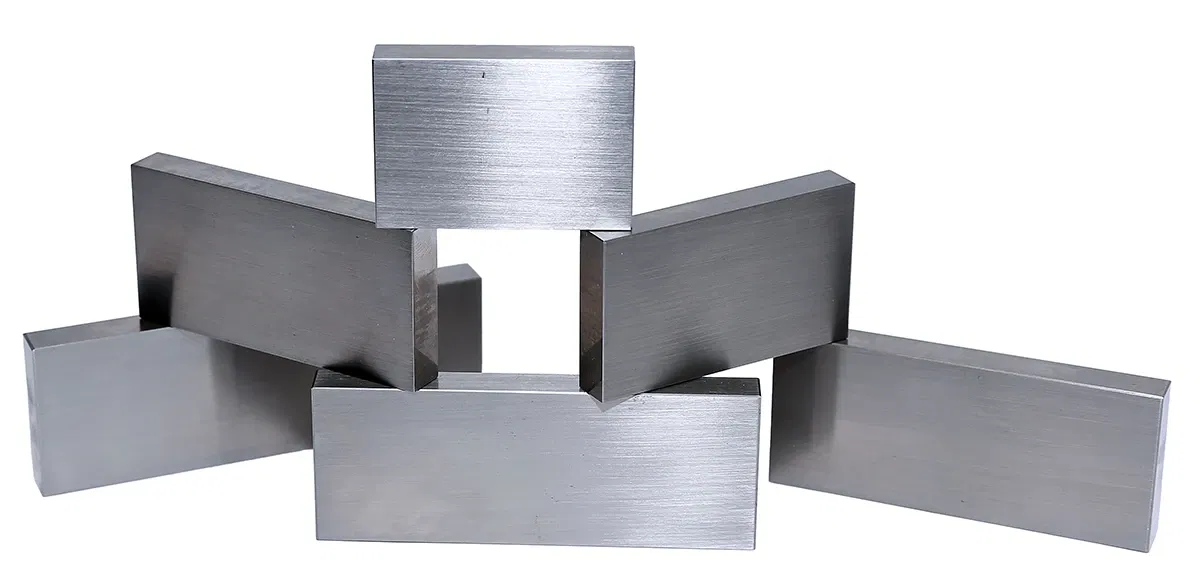 Stacked stainless steel metal blocks