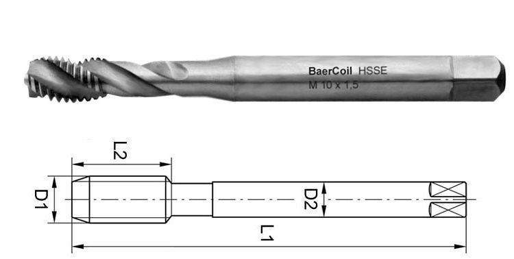 BaerCoil HSSE Maschinengewindebohrer M 12 x 1,75 EG (mit Übermaß für Drahtgewindeeinsätze) - PRO für Sacklöcher