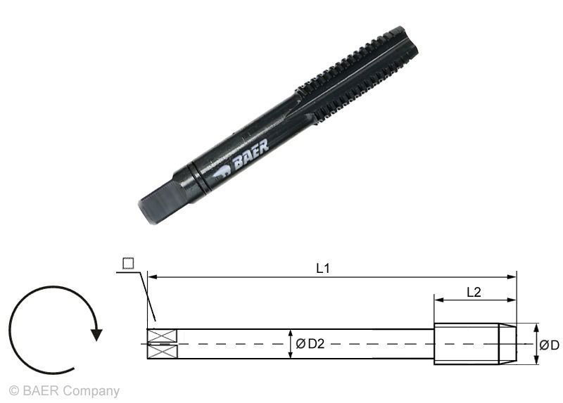 BAER HSSE VAP Hand Tap Intermediate (No. 2) M 8 x 1.25 - for Stainless Steel