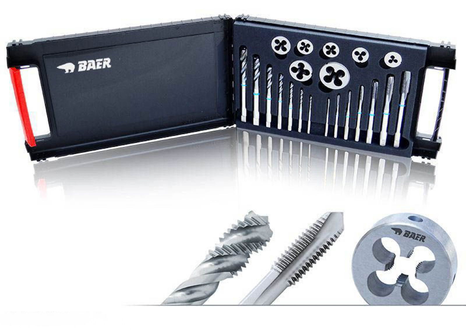 BAER Set HSSE EDELSTAHL: Gewindebohrer Durchgang- & Sackloch | Schneideisen: M 3 - 12