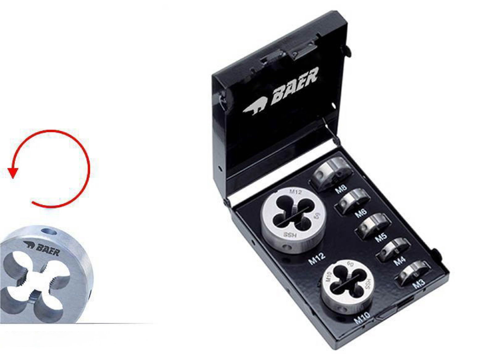 BAER Set HSS LINKS: Schneideisen Rund: M 3 - 12