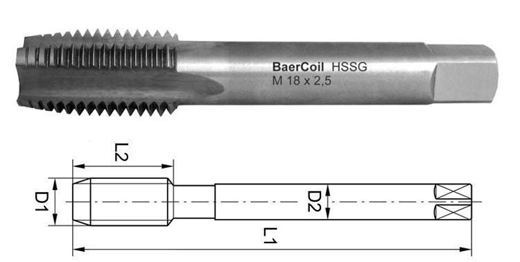BaerCoil HSSG Short Machine Tap BSF 9/16 x 16 STI (oversized for wire thread inserts)