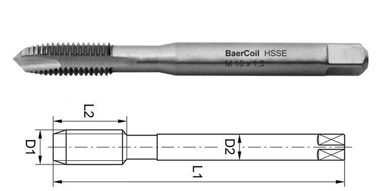  BaerCoil HSSE Tarauds pour machines UNC 10 x 24 EG (avec surdimensionnement pour les inserts de filetage de fil) - PRO pour les trous traversants