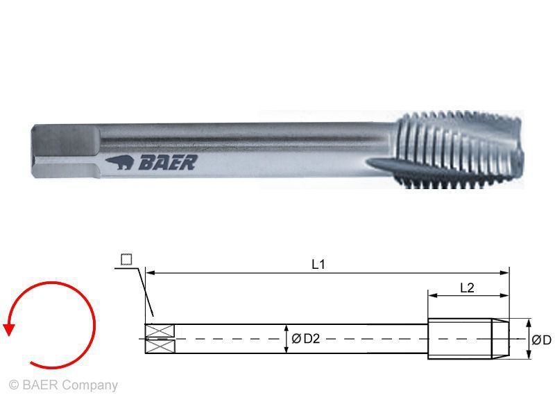 BAER HSSE Short Machine Tap - 15° RSP - TR 20 x 2 - LEFT