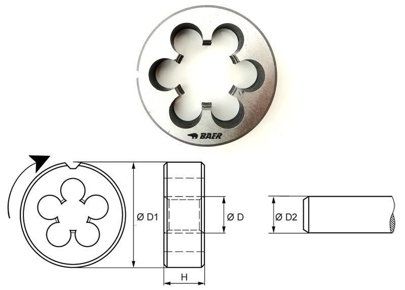 BAER Round Cutting Die UNC 9/16 x 12 - HSSE for Stainless Steel