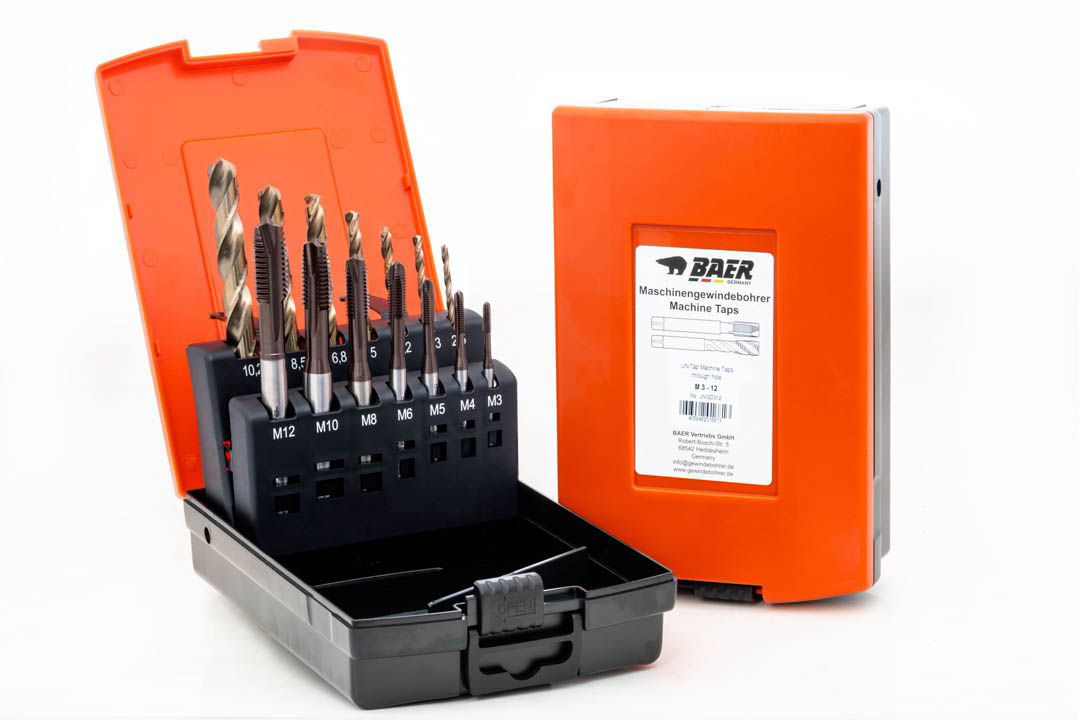 BAER UNiTap Set HSSE: Gewindebohrer Durchgangsloch | Kernlochbohrer: M 3 - 12
