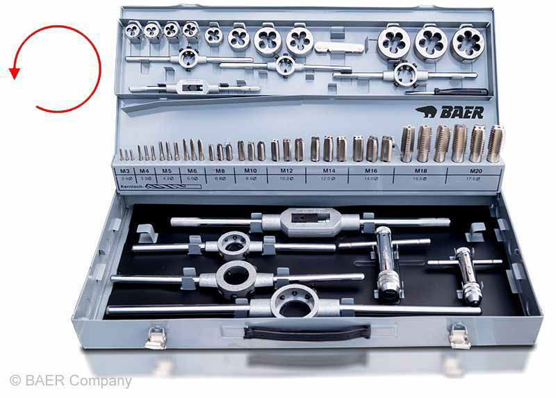 BAER SET HSS GAUCHE Tarauds manuels | Filières | Outils : M 3 - 20 BAER SET HSS GAUCHE Tarauds manuels | Filières | Outils : M 3 - 20