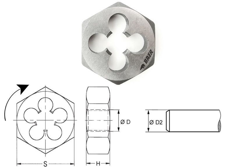 BAER Hexagon Die Nut G (BSP) 1/4 x 19 - HSS