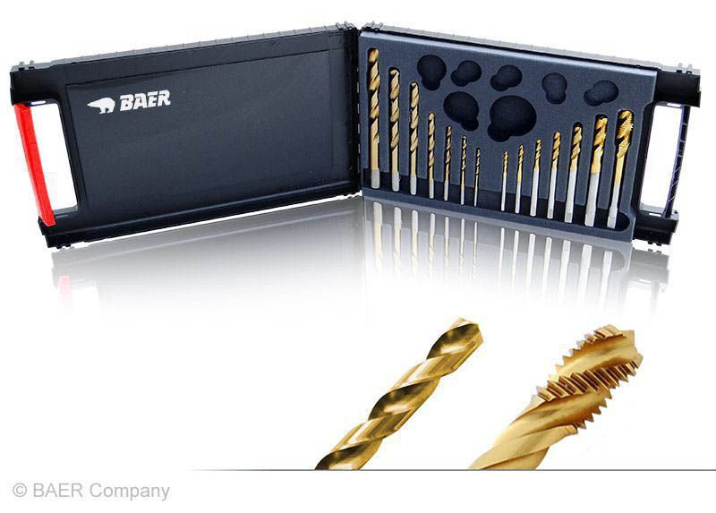BAER Set HSSE-TIN: Machine Taps blind holes | drill bits: M 3 - 12