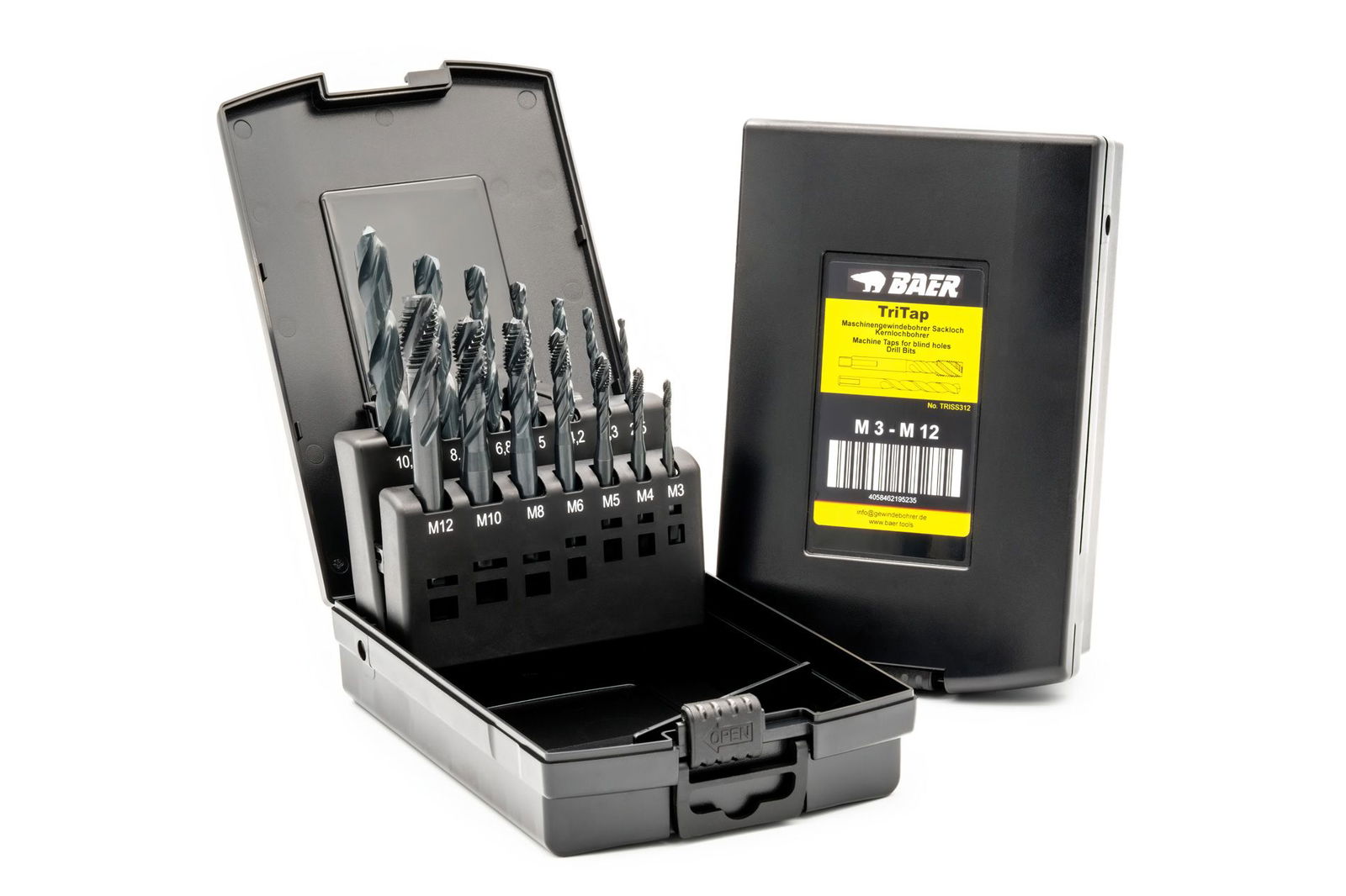BAER TriTap Set HSSE-VAP: Gewindebohrer Sackloch | Kernlochbohrer: M 3 - 12