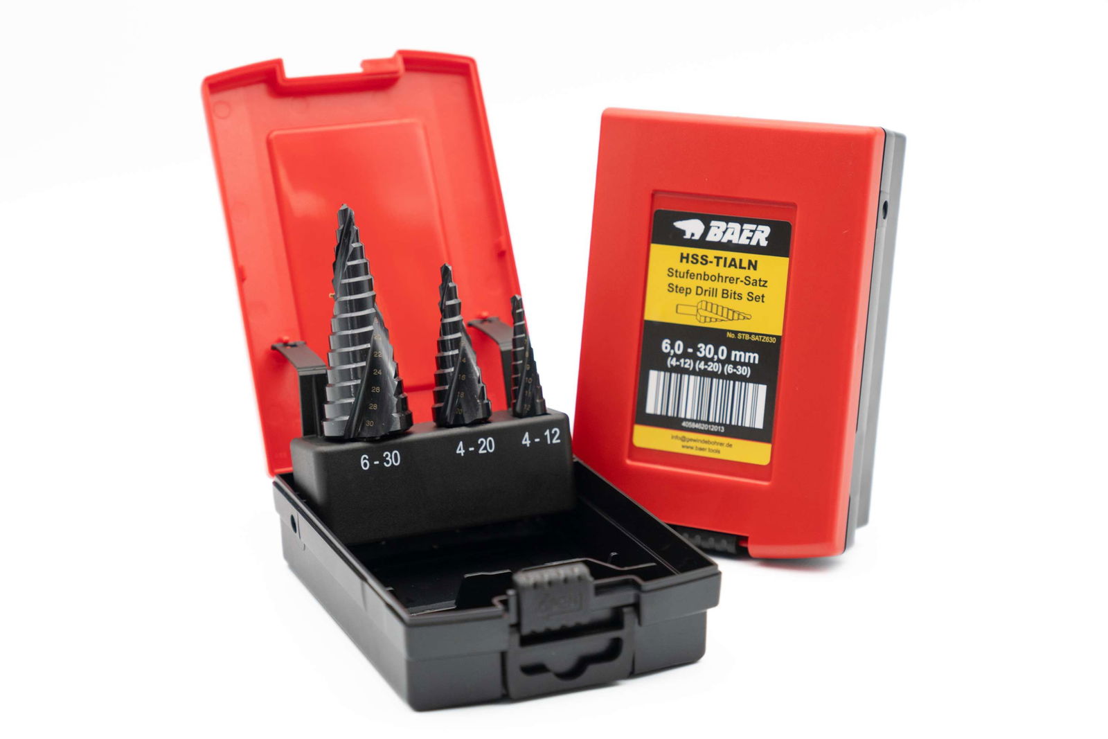 BAER HSS-TiAlN Stufenbohrer-Satz 4–30 mm im Etui