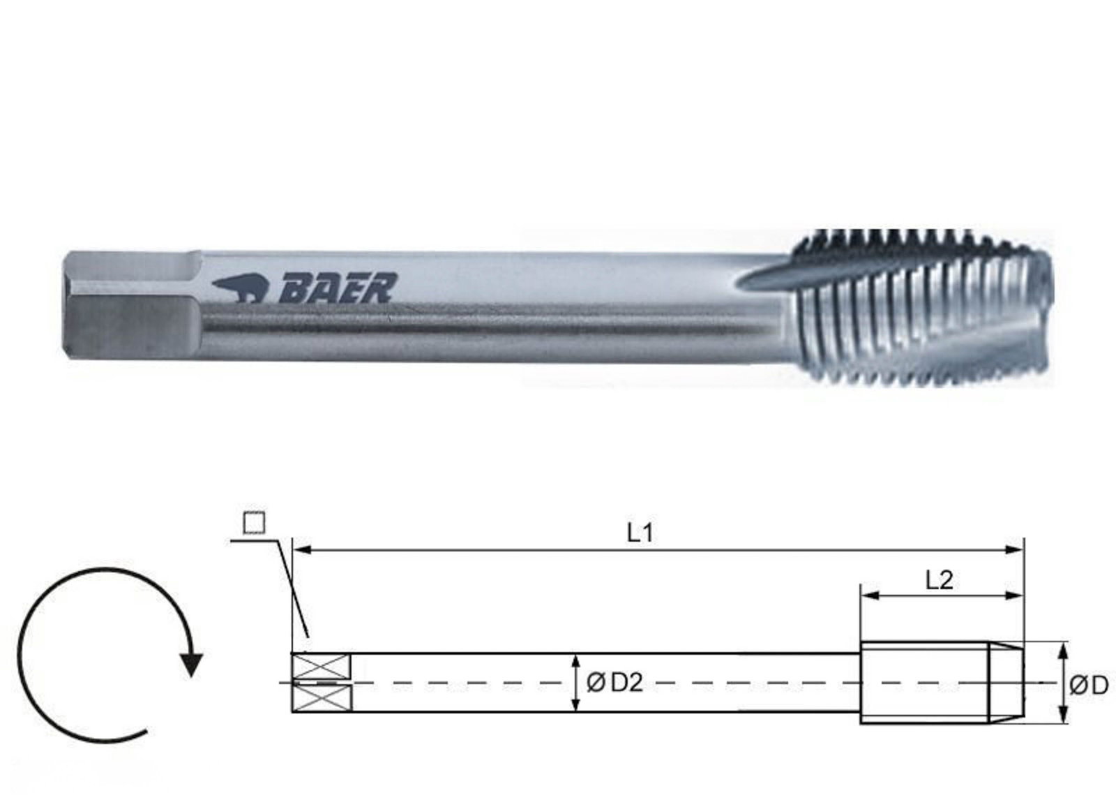 BAER HSSE Short Machine Tap - 15° LSP - TR 30 x 3