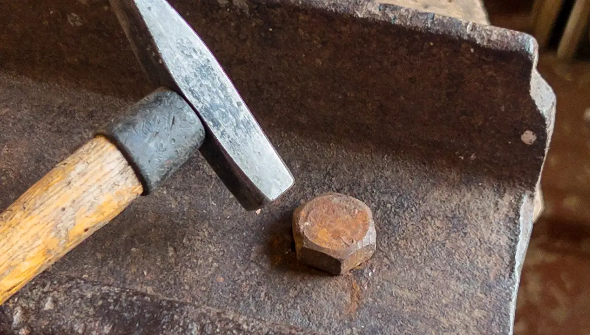 Hammer auf rostige Schraube Hammer auf rostige Schraube