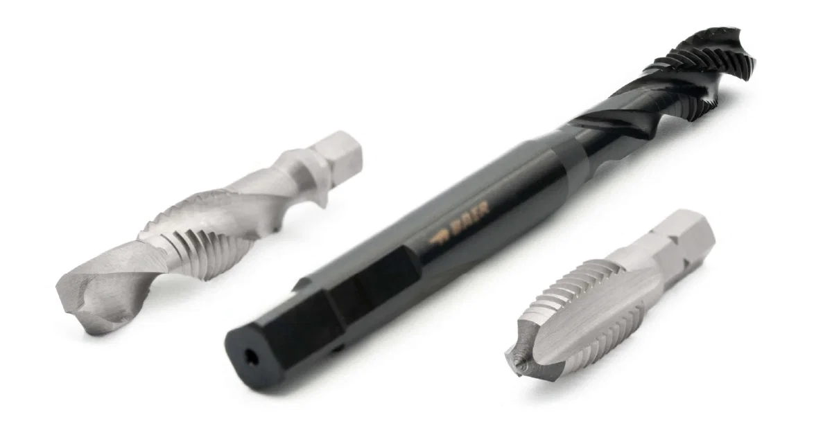 Kombinierte Bohrer und Gewindebohrer nebeneinander