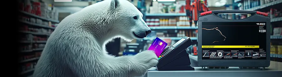 Baer Bär pays for a toolbox with a card