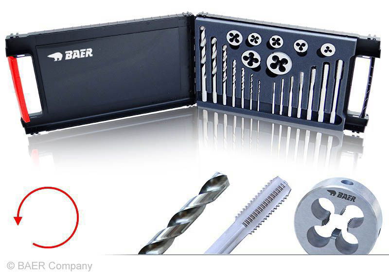 BAER Set HSSG LEFT: Machine Taps | cutting dies | drill bits: M 3 - 12