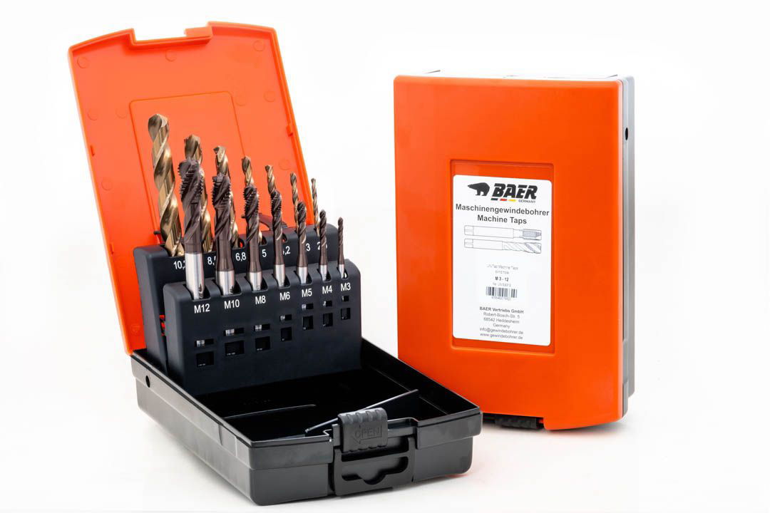 BAER UniTap Set HSSE: Gewindebohrer Sackloch | Kernlochbohrer: M 3 - 12