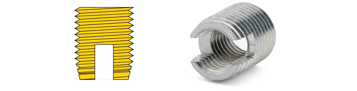 Illustration and photo of a self-tapping thread insert