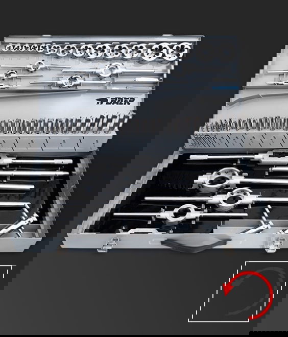 Illustration of M3-M24 Set Left: Tool holders | HSSG hand tap sets | HSS dies