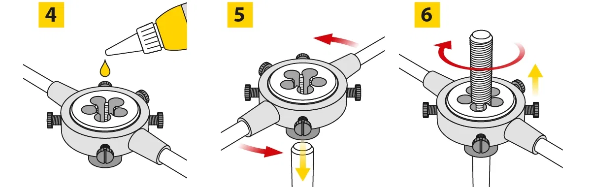 Schritte zur Vorbereitung und Montage einer Schneideisenhalterung - Fortsetzung
