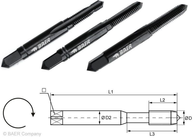 BAER HSSE VAP Tarauds manuels 3 pièces Jeu M 4 x 0,7 - Ébaucheuse avec Goupilles de guidage