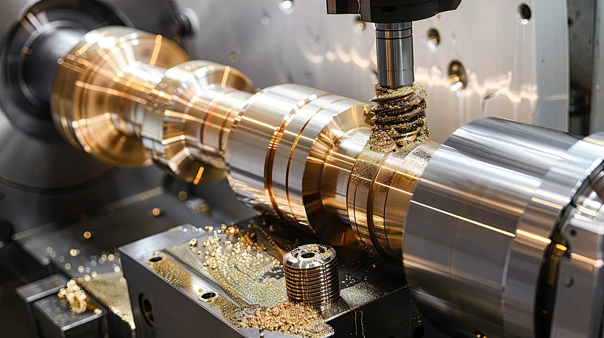 CNC-Fräse bearbeitet rotierende Metallwelle CNC-Fräse bearbeitet rotierende Metallwelle