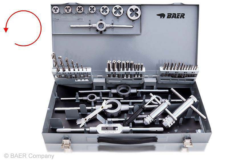 BAER SET HSS GAUCHE Tarauds manuels | Filières | Outils : M 3 - 12 BAER SET HSS GAUCHE Tarauds manuels | Filières | Outils : M 3 - 12