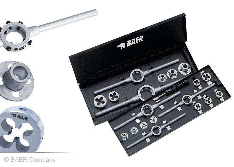 BAER Set HSSE EDELSTAHL: Schneideisen Rund | Haltewerkzeuge | Führungen: M 3 - 12 BAER Set HSSE EDELSTAHL: Schneideisen Rund | Haltewerkzeuge | Führungen: M 3 - 12