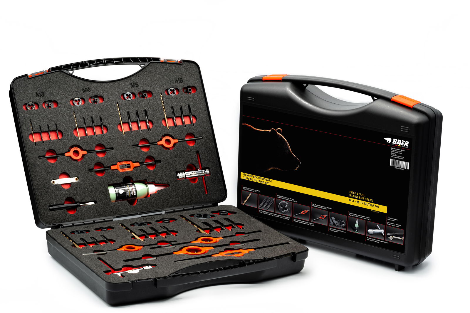 BAER ULTRA SET HSSE STAINLESS STEEL: Hand Taps | Cutting Dies | Tools | Cutting Paste: M 3 - 12 – Image 1