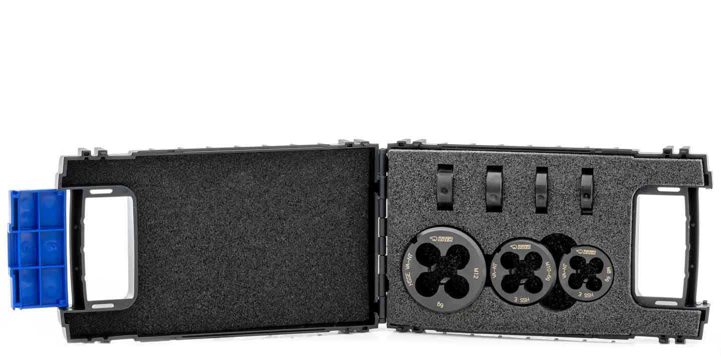 BAER Set HSSE EDELSTAHL: Schneideisen Rund: M 3 - 12 BAER Set HSSE EDELSTAHL: Schneideisen Rund: M 3 - 12