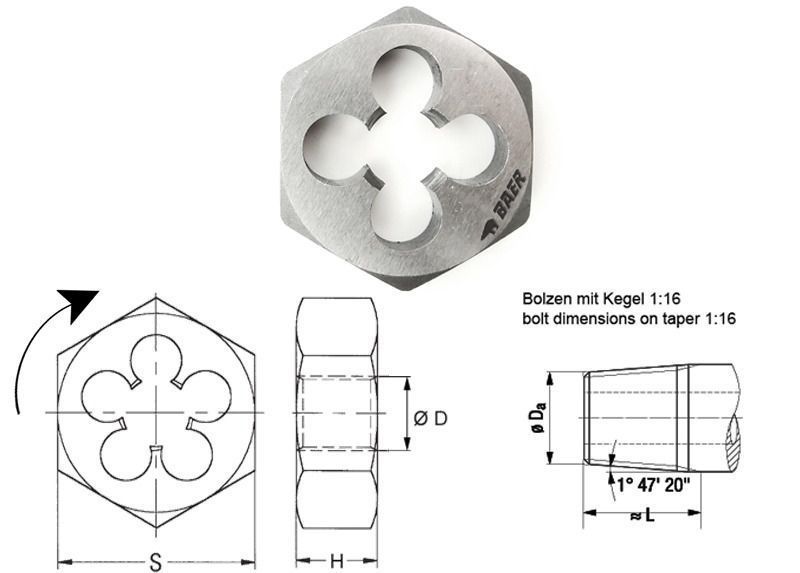 BAER Hexagon Die Nut NPT 1/8 x 27 - HSS