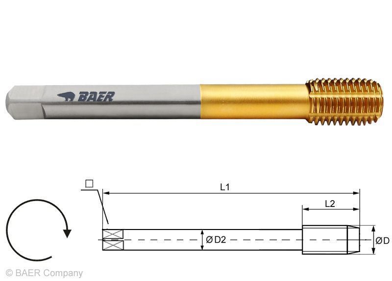 BaerCoil HSSE-TiN Gewindeformer M 12 x 1,75 EG (mit Übermaß für Drahtgewindeeinsätze)