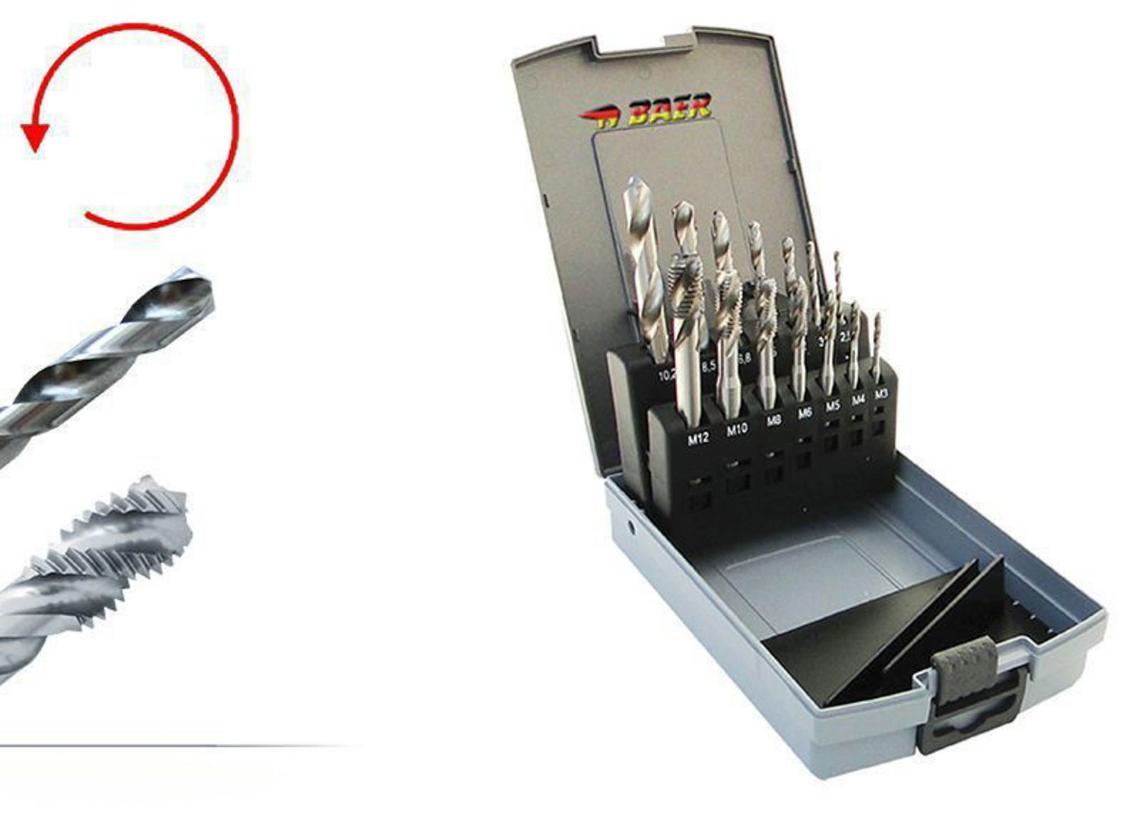BAER Set HSSG GAUCHE : Tarauds pour machines Trou borgne | Foret pour avant-trou: M 3 - 12