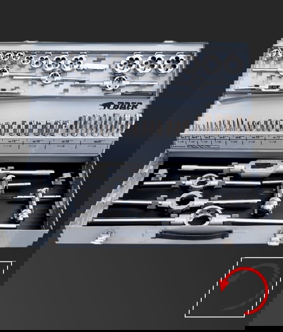 Illustration of M3-M20 Set Left: Tool holders | HSSG hand tap sets | HSS dies